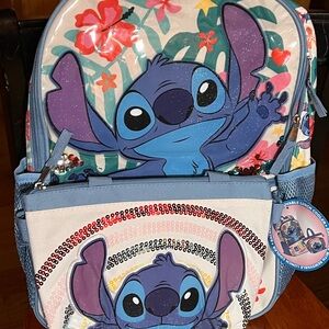 Disney Stitch Floral Backpack - Blue and White